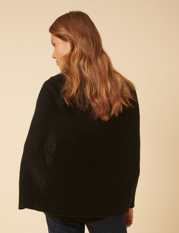 Nobody’s Child Black Ribbed Cape Cardigan
