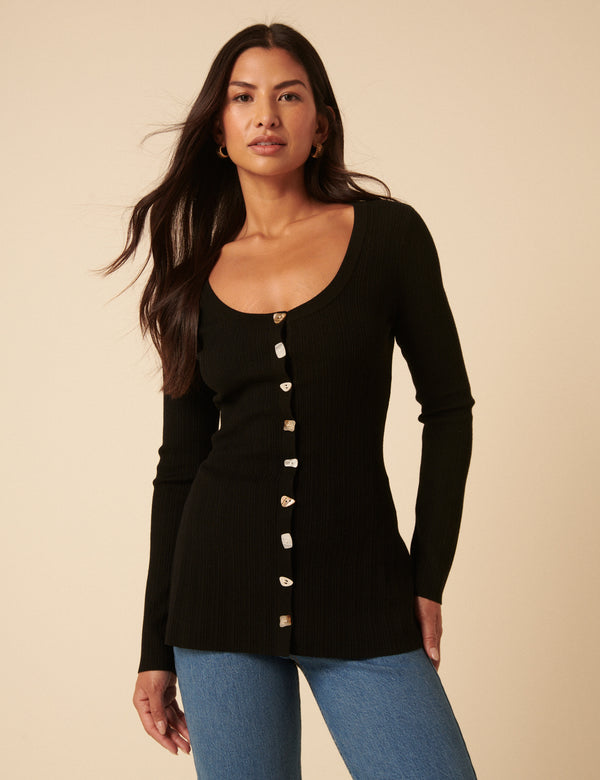 Nobody’s Child Black Ribbed Longline Cardigan