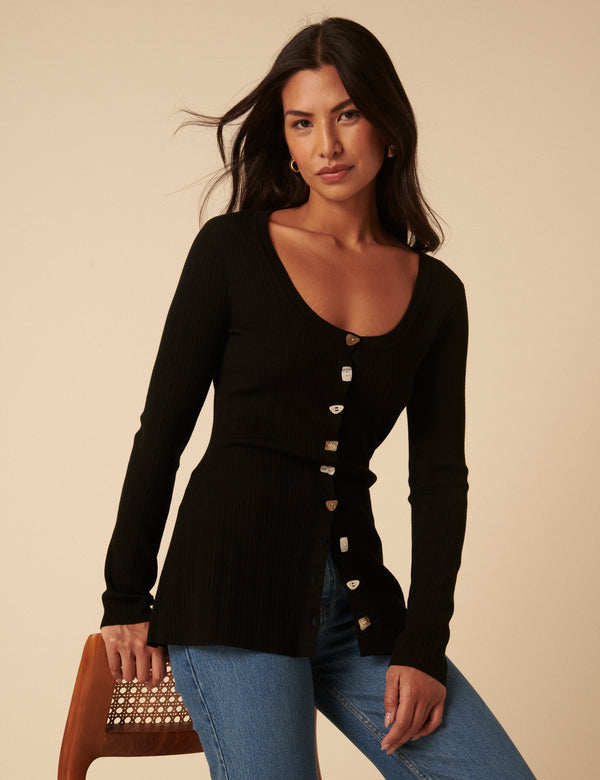 nobody’s child Black Ribbed Longline Cardigan