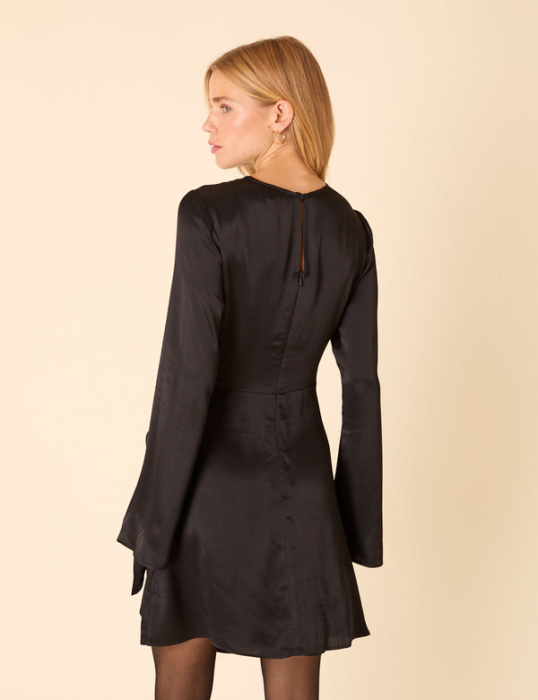 Nobody’s Child Black Satin Wrap Blair Mini Dress