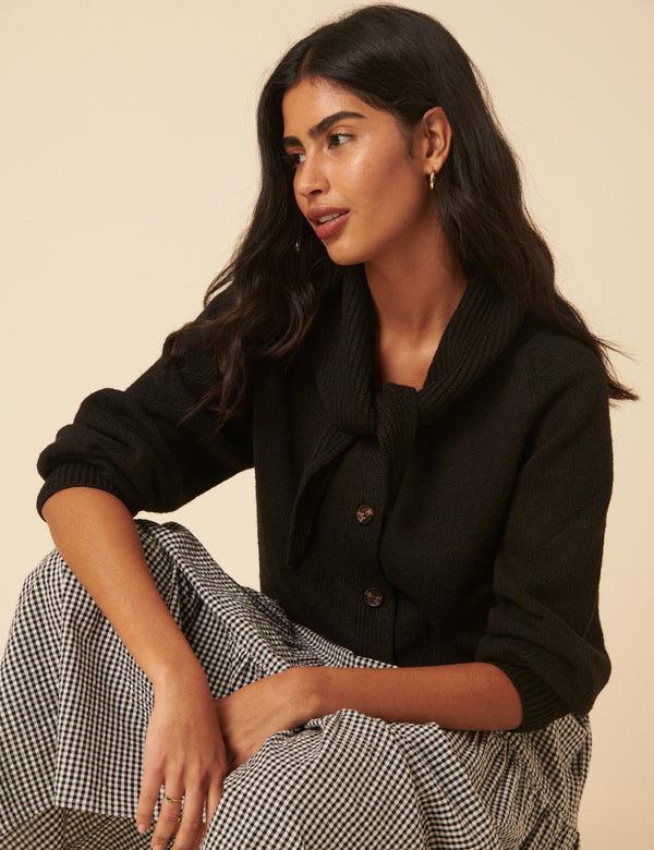 Nobody’s Child Black Scarf Neck Cardigan