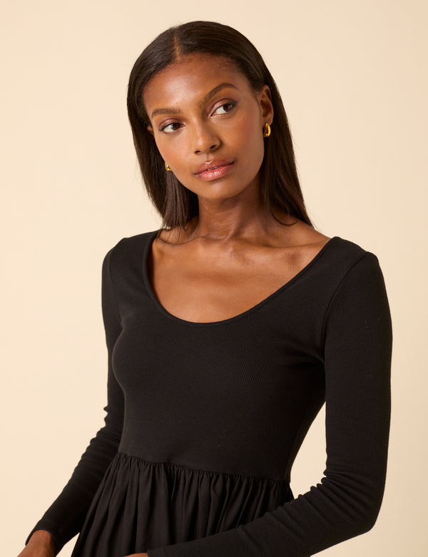 Nobody’s Child Black Scoop Neck A-Line Midi Dress