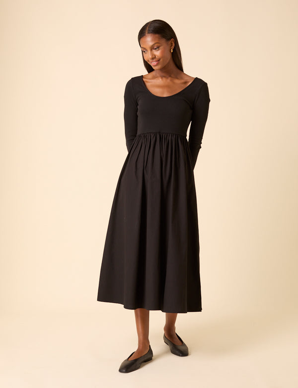 Nobody’s Child Black Scoop Neck A-Line Midi Dress