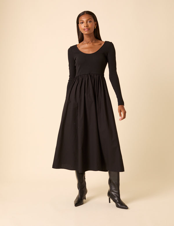nobody’s child Black Scoop Neck A-Line Midi Dress