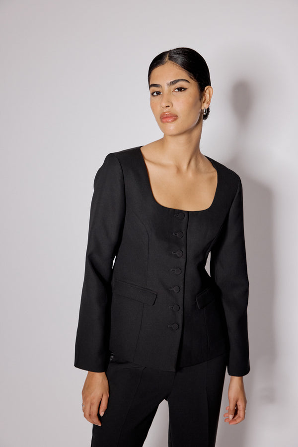 Nobody’s Child Black Square Neck Tailored Top