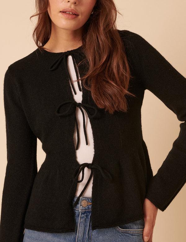Nobody’s Child Black Tie Front Peplum Cardigan