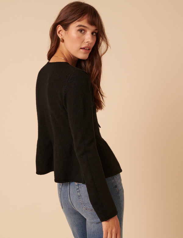 Nobody’s Child Black Tie Front Peplum Cardigan