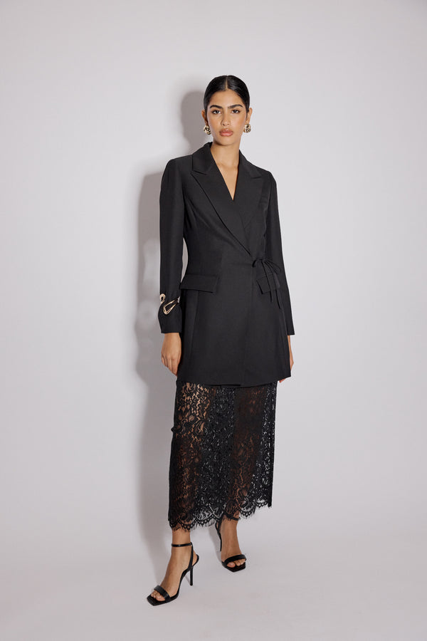 Nobody’s Child Black Tie Waist Blazer Mini Dress