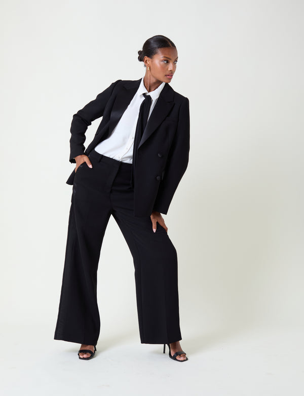 nobody’s child Black Tuxedo Wide Leg Suit Trousers