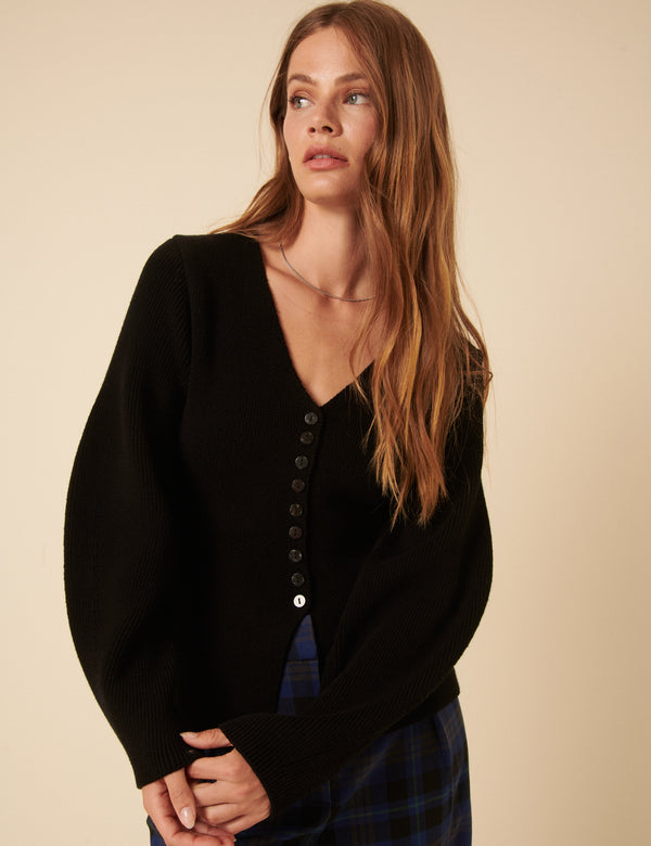 nobody’s child Black V-Neck Waisted Cardigan