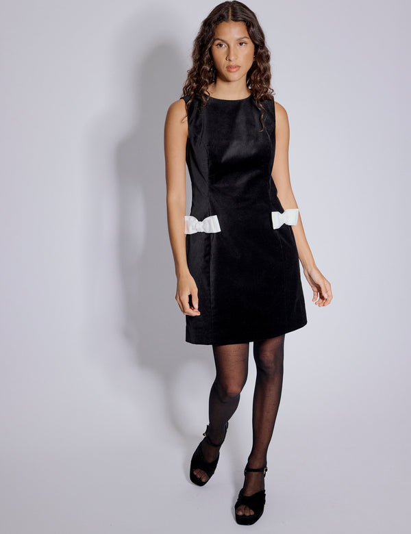 Nobody’s Child Black Velvet Bow Detail Mini Dress
