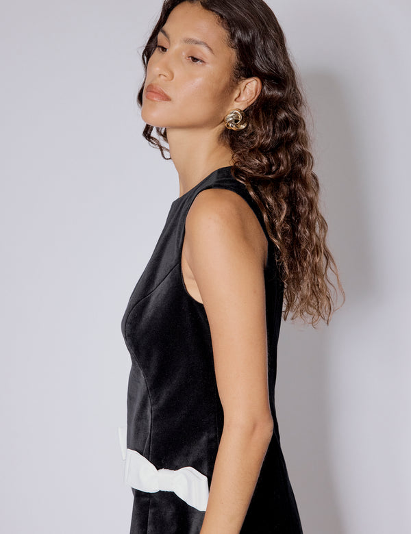 Nobody’s Child Black Velvet Bow Detail Mini Dress