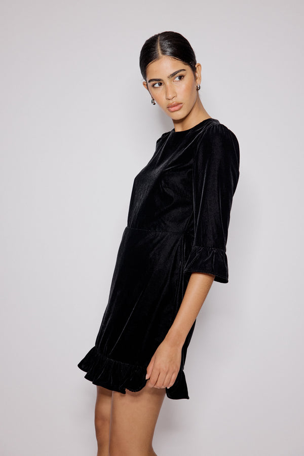 Nobody’s Child Black Velvet Fleur Mini Dress