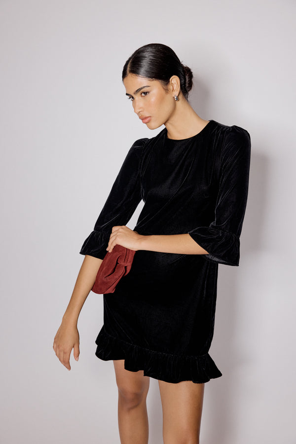 Nobody’s Child Black Velvet Fleur Mini Dress