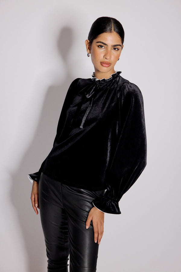 nobody’s child Black Velvet Frill Trim Blouse
