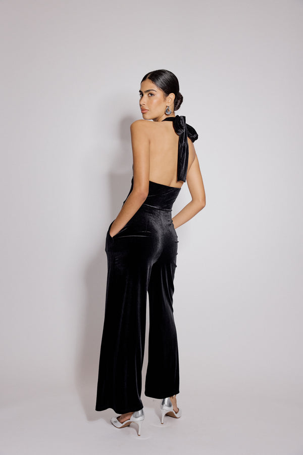 Nobody’s Child Black Velvet Halter Neck Jumpsuit