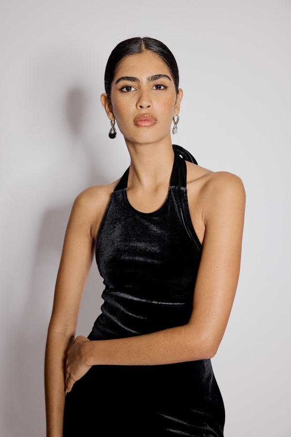 Nobody’s Child Black Velvet Halter Neck Jumpsuit