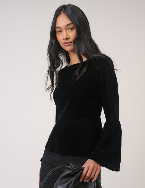 Nobody’s Child Black Velvet Long Sleeve Peplum Top