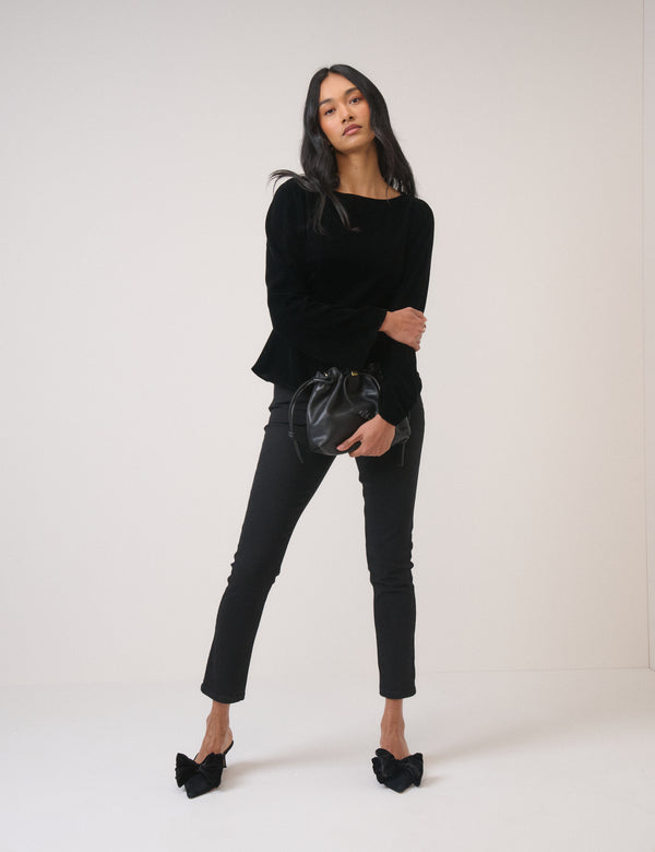 Nobody’s Child Black Velvet Long Sleeve Peplum Top