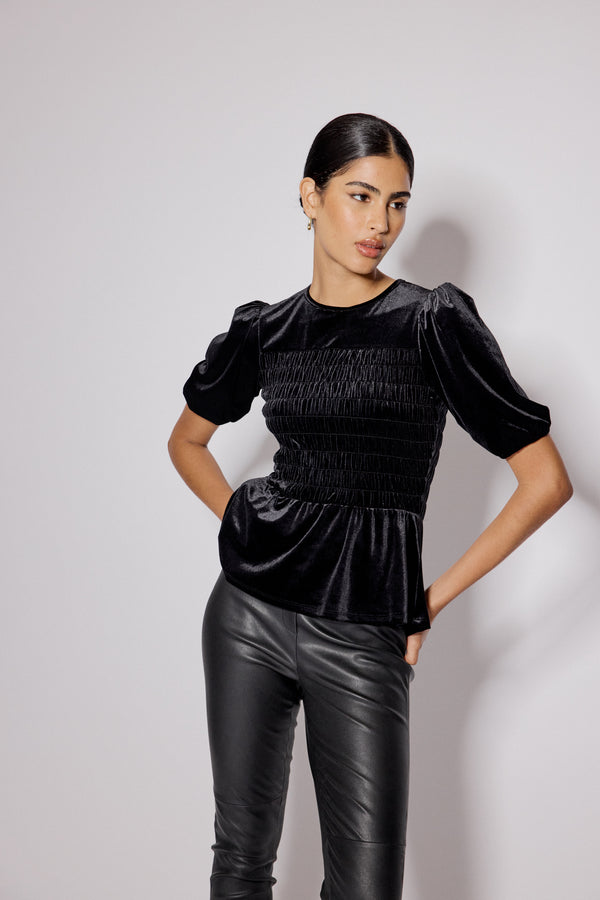 Nobody’s Child Black Velvet Puff Sleeve Peplum Top