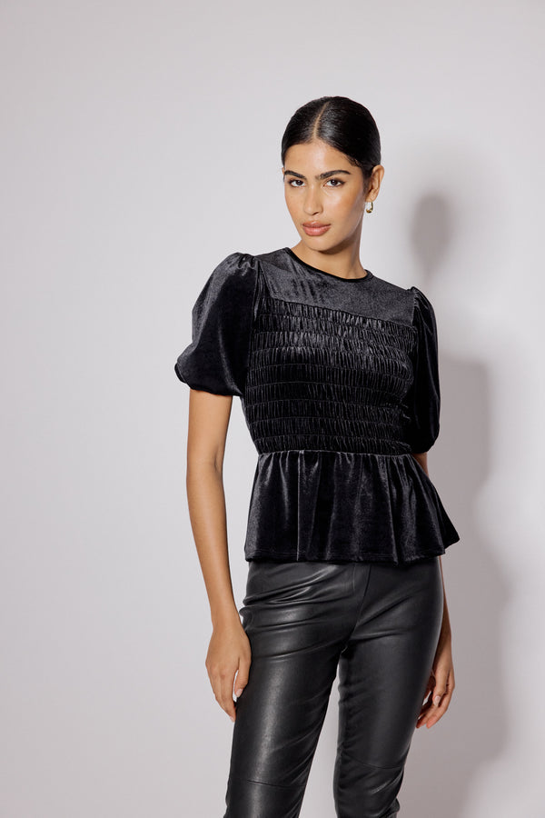 nobody’s child Black Velvet Puff Sleeve Peplum Top