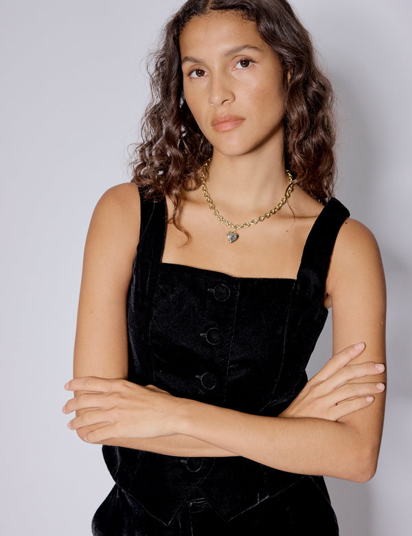 Nobody’s Child Black Velvet Square Neck Waistcoat