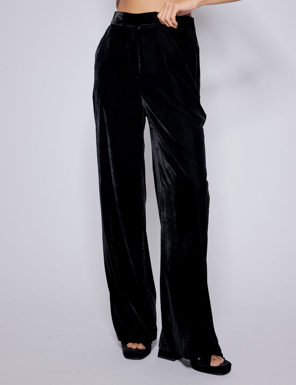 Nobody’s Child Black Velvet Straight Leg Trousers