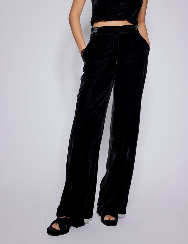 Nobody’s Child Black Velvet Straight Leg Trousers