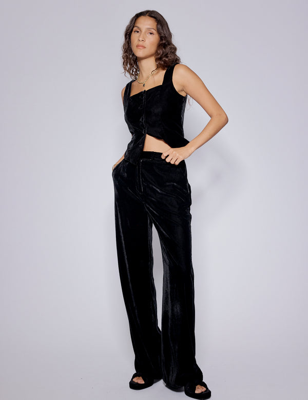 Nobody’s Child Black Velvet Straight Leg Trousers
