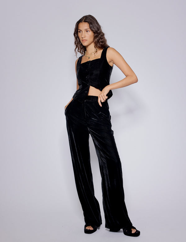 nobody’s child Black Velvet Straight Leg Trousers