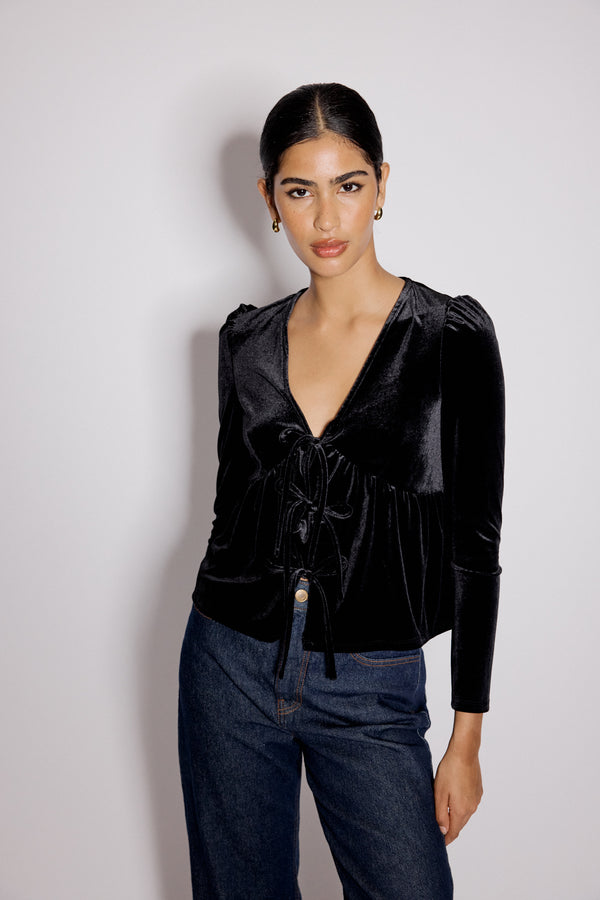 nobody’s child Black Velvet Tie Front Top