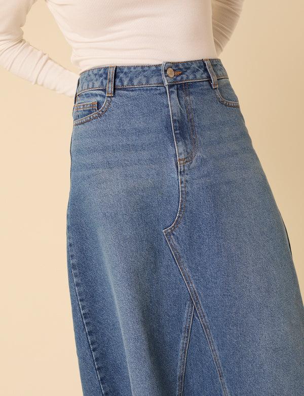 Nobody’s Child Blue Denim A-Line Midi Skirt