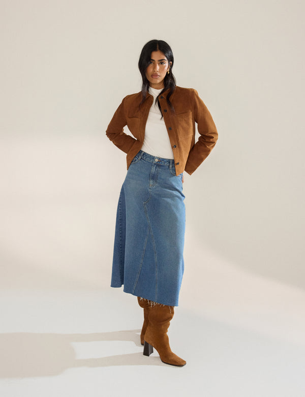 nobody’s child Blue Denim A-Line Midi Skirt