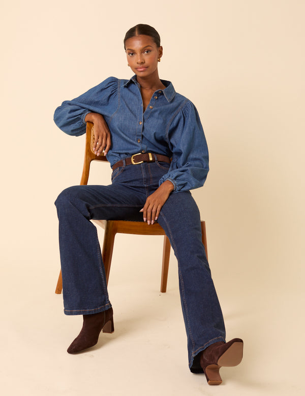 Nobody’s Child Blue Denim Balloon Sleeve Blouse