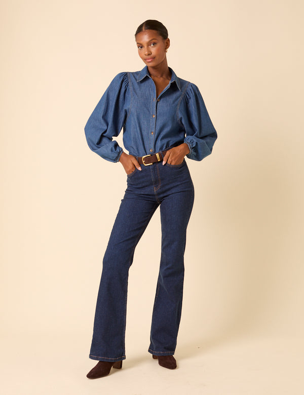 nobody’s child Blue Denim Balloon Sleeve Blouse