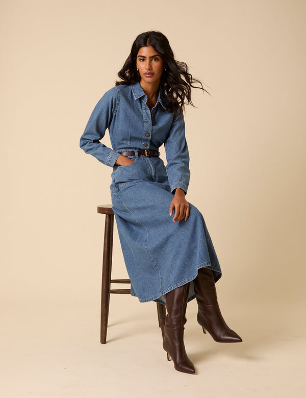 Nobody’s Child Blue Denim Midi Shirt Dress