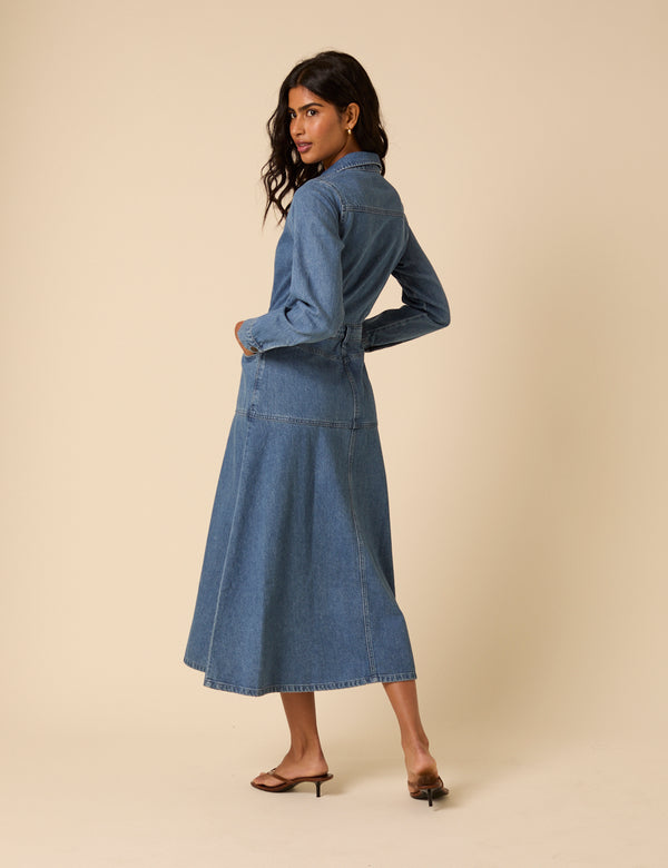 Nobody’s Child Blue Denim Midi Shirt Dress