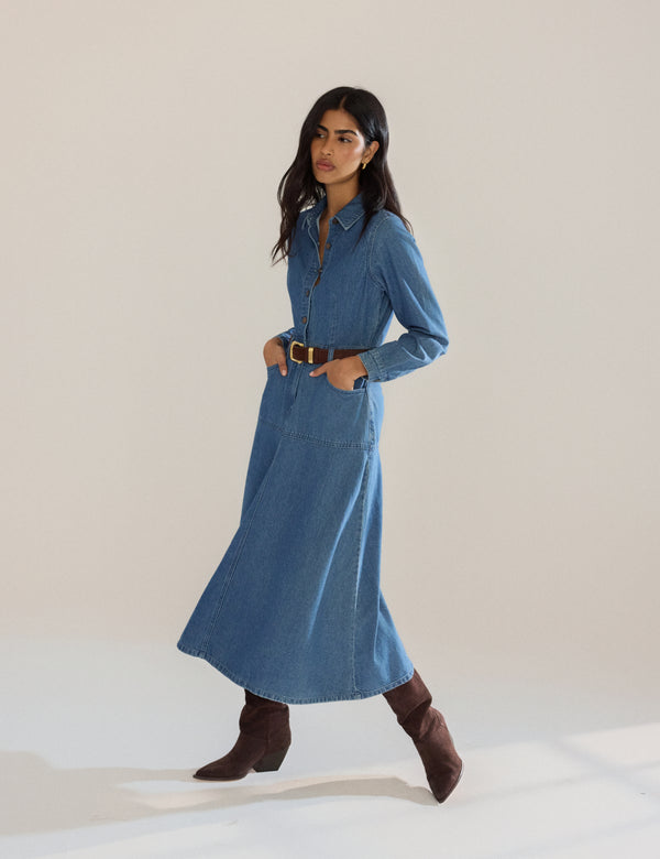 nobody’s child Blue Denim Midi Shirt Dress
