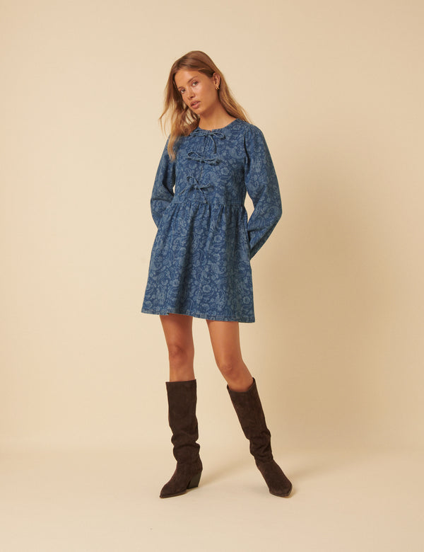Nobody’s Child Blue Denim Paisley Eden Mini Dress