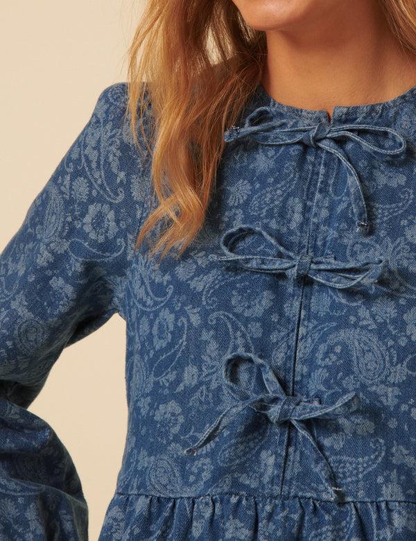 Nobody’s Child Blue Denim Paisley Eden Mini Dress
