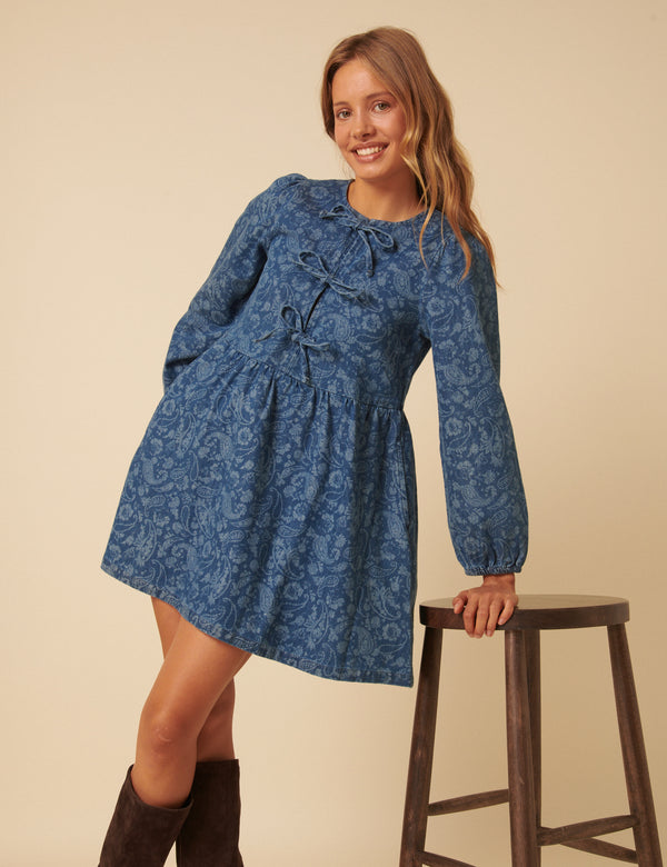nobody’s child Blue Denim Paisley Eden Mini Dress
