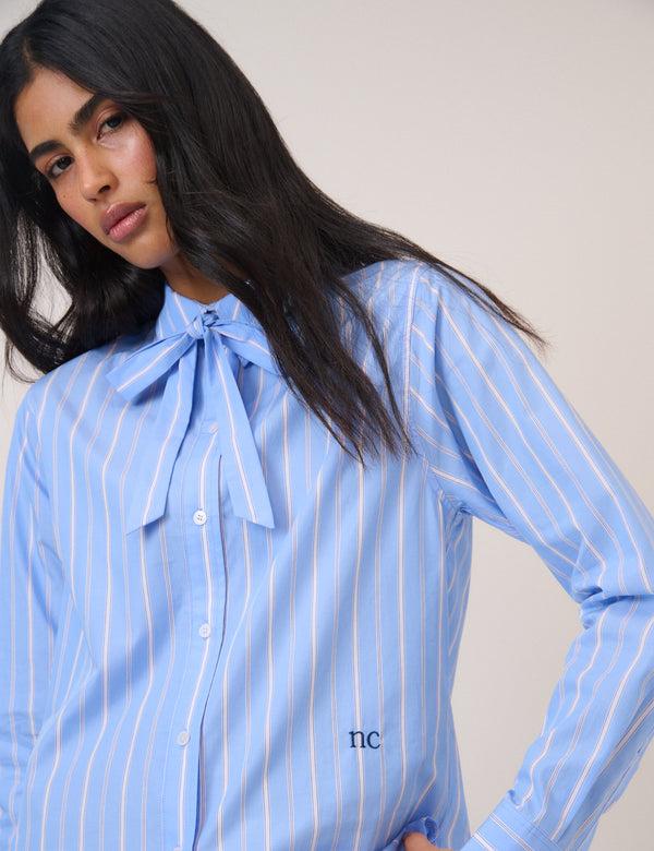 Nobody’s Child Blue Pinstripe Bow Collar Shirt