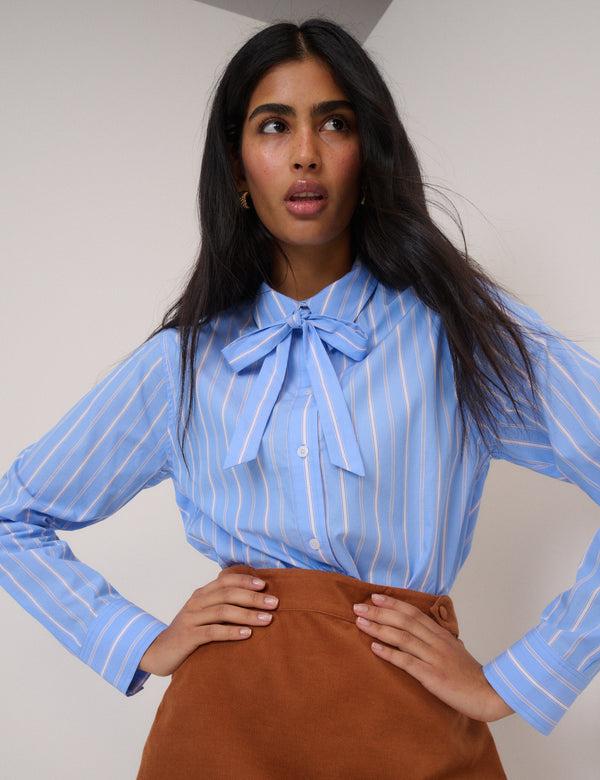 nobody’s child Blue Pinstripe Bow Collar Shirt