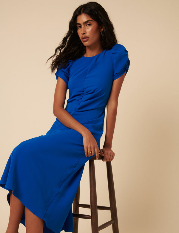 Nobody’s Child Blue Shirred Naomi Midi Dress
