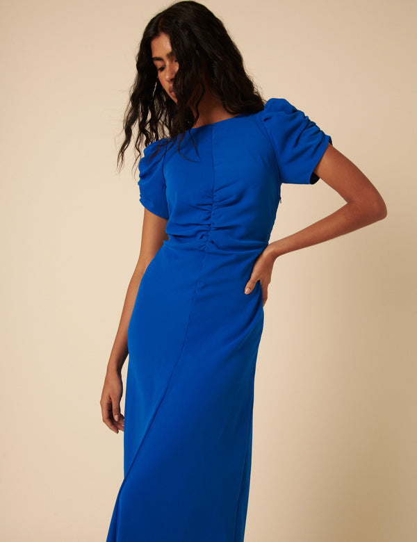 Nobody’s Child Blue Shirred Naomi Midi Dress