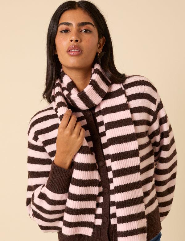 Nobody’s Child Brown And Pink Striped Scarf
