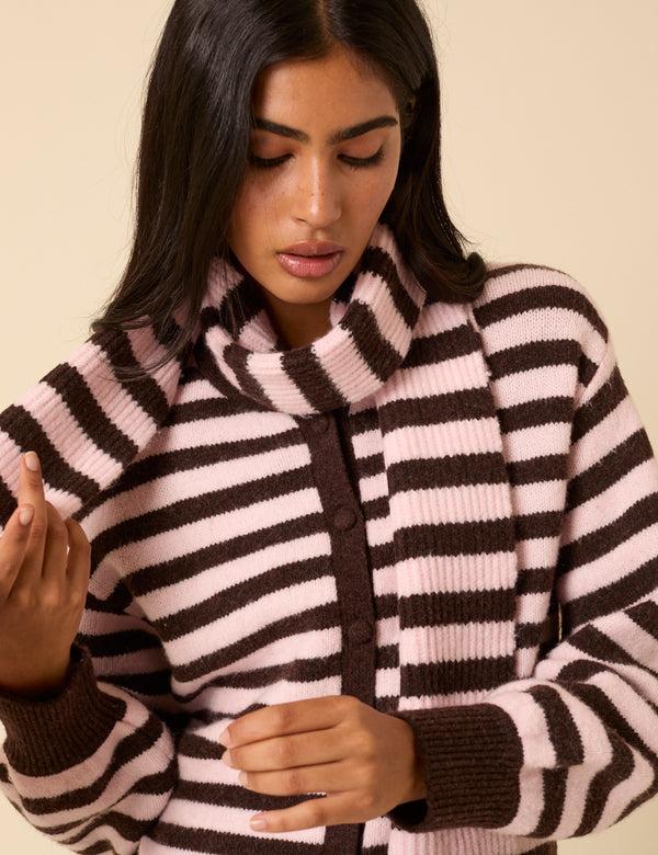 Nobody’s Child Brown And Pink Striped Scarf