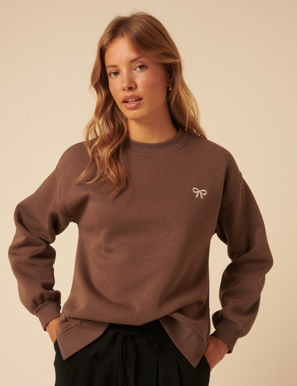 Nobody’s Child Brown Bow Embroidered Sweatshirt