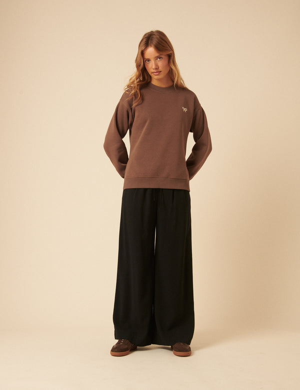 Nobody’s Child Brown Bow Embroidered Sweatshirt