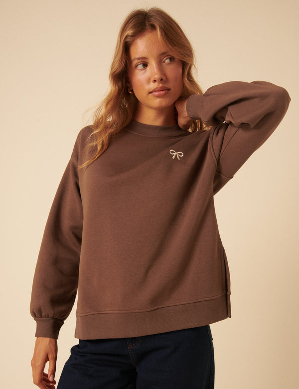 nobody’s child Brown Bow Embroidered Sweatshirt